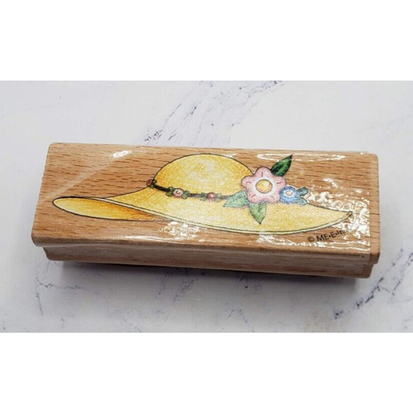 Mary Engelbreit Spring Gardening Sun Hat Wood Mounted Rubber Stamp - Picture 1 of 7